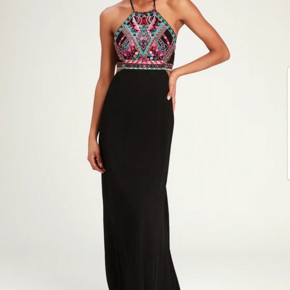 Lulus Boho Black Dress Gem